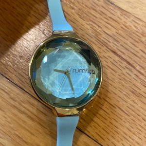 Light aqua and gold watch from ModCloth